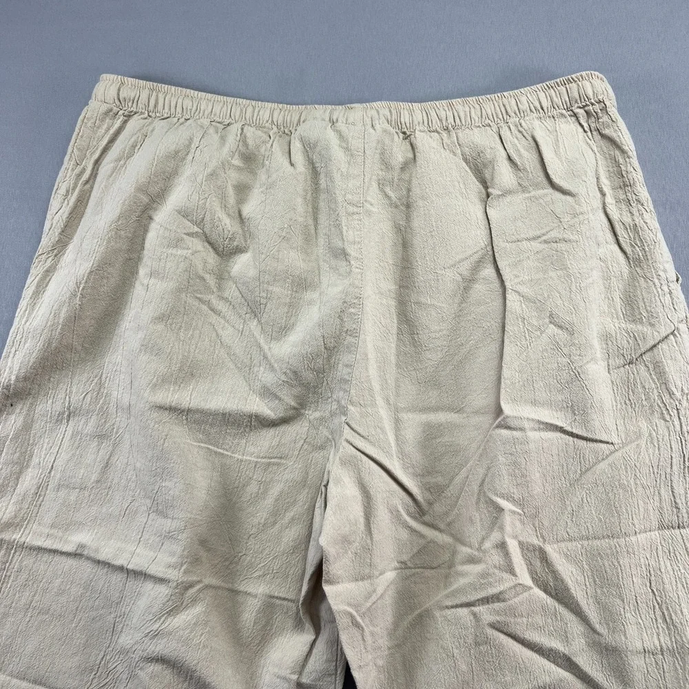 Jane Ashley Crop Pants Womens L Beige Embroidered Cotton Beaded Drawstring Waist